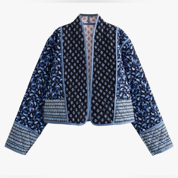 Floral patchwork cropped puffer jacket M - Picture 7 of 9